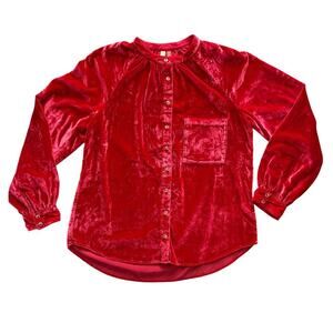 Anthropologie Pilcro Blouse Womens Large Velvet Button Down Long Sleeve Pocket